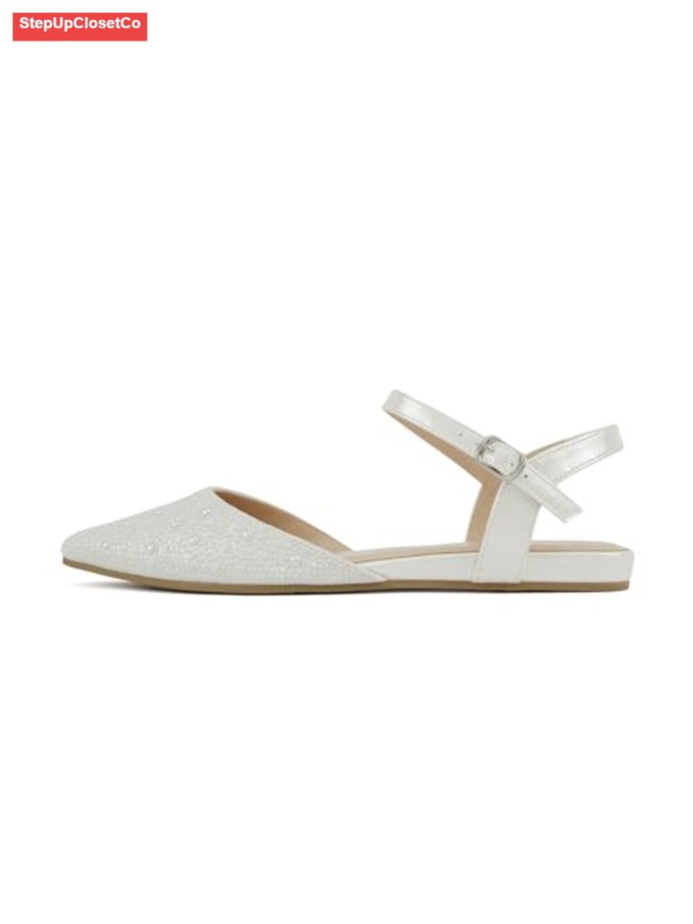 Slingback Pointed Toe Flat Dress Pumps Pearl Vegan Leather Bridal